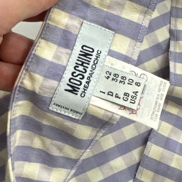 Moschino Cheap and Chic Purple White Gingham Check 3D Floral Skirt Vintage 8 - Picture 4 of 13